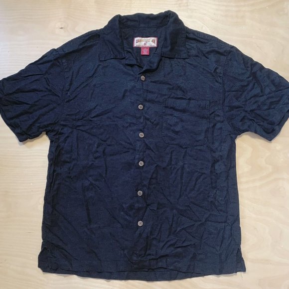 Caribbean Joe Hawaiian Shirt Size L Rayon-Poly Palm Tree Button Down Black - Picture 4 of 6